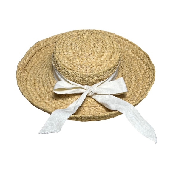 Helen Kaminski Classic 5 Raffia Straw Hat White Ribbon Bow Sun Handmade Natural - Picture 3 of 9